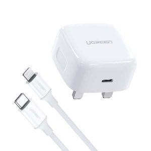 شارژر دیواری 20 وات یوگرین مدل CD137-70297 به همراه کابل تبدیل لایتنینگ